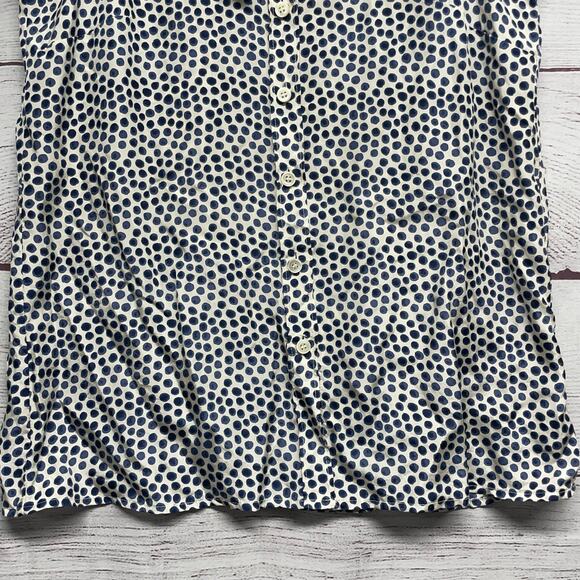 J. Crew 100% Silk Grey White Heart Ruffle Neck Sleeveless Tunic Blouse Size 4 - Picture 4 of 8